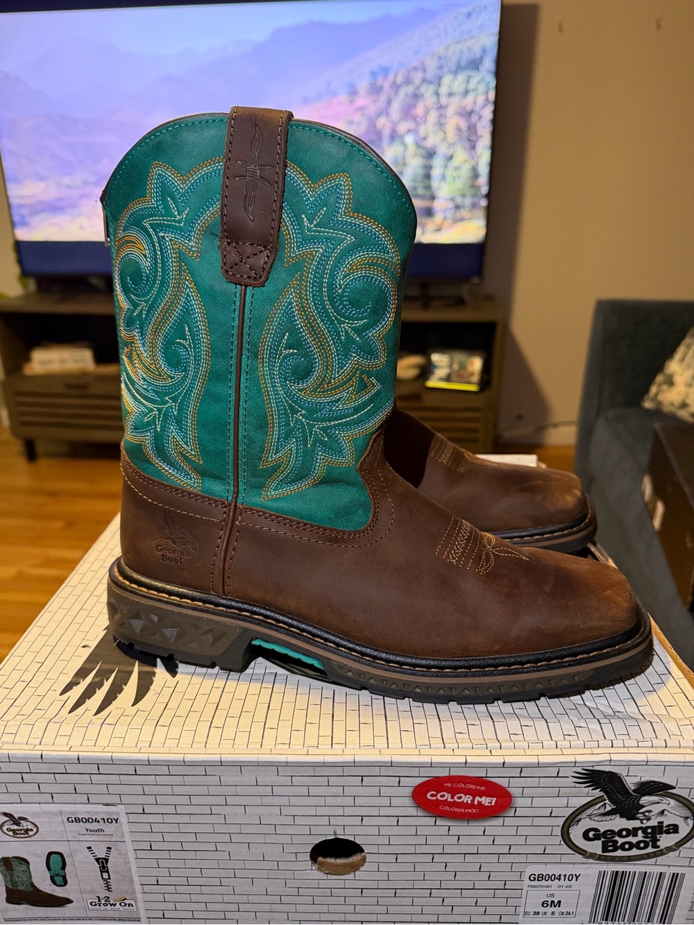 Youth Georgia Boot 1-2 grow Brown western Cowboy work Boots (GB00410Y)